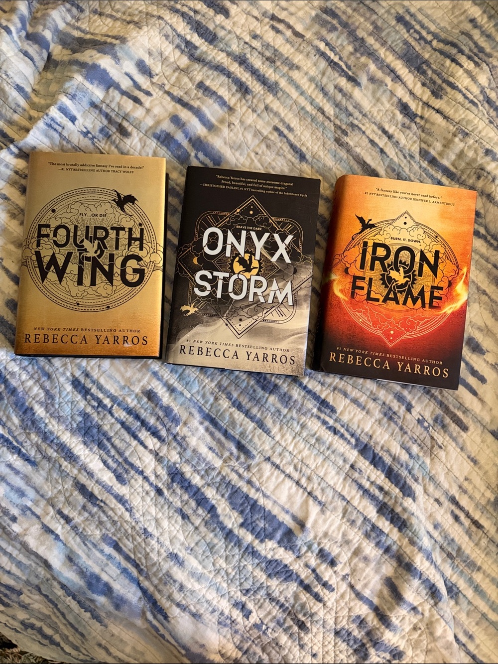 Fourth Wing, Onyx Storm & Iron Flame Paperback Book Set - Gold, Black, Orange
